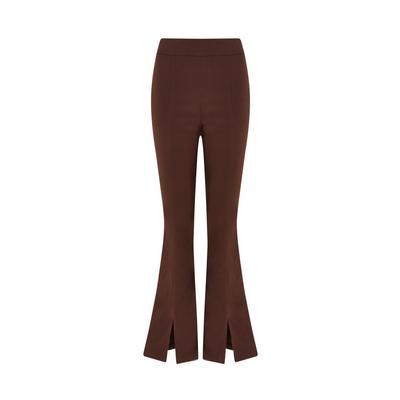 Brown Solid Split Flare Trousers