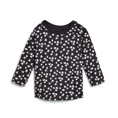 Camiseta gris marengo de manga larga con estampado floral para bebé niña