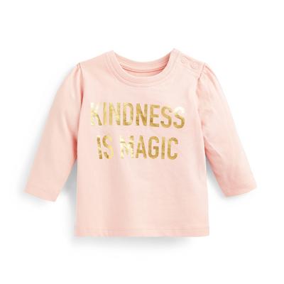 Rožnata dekliška majica z dolgimi rokavi in sloganom za dojenčke