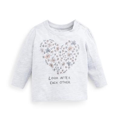 Siva dekliška majica z dolgimi rokavi s potiskom srca za dojenčke