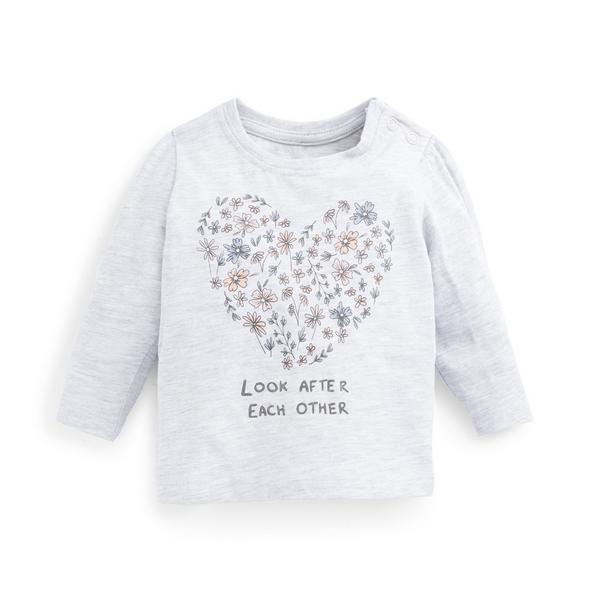 Baby Girl Gray Long Sleeve Heart T-Shirt
