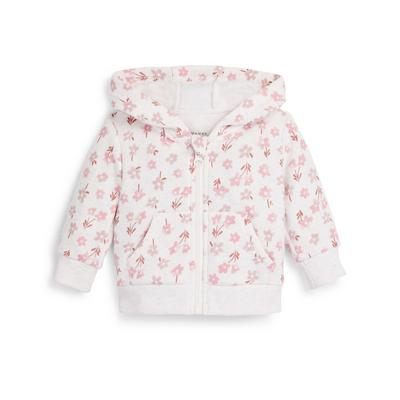 Havermoutkleurige hoodie met volledige rits en all-overprint voor babymeisjes