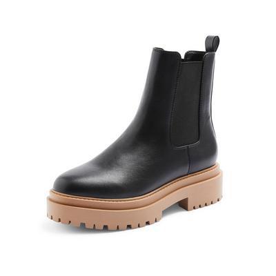 Black Track Sole Chunky Heel Chelsea Boots