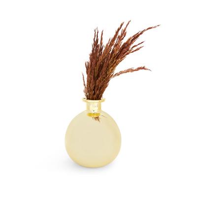 Small Goldtone Round Faux Pampas Grass Vase