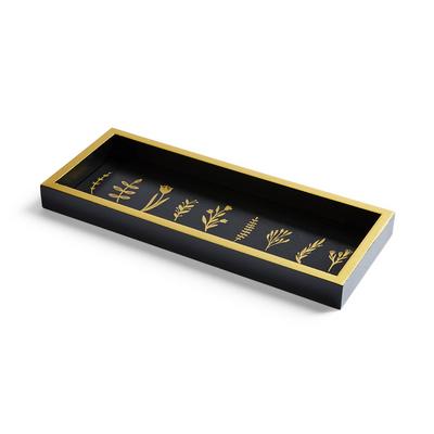 Schwarzes, rechteckiges Tablett mit Blumenprint