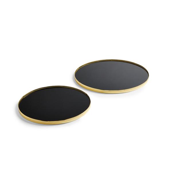 Black Lacquered Circle Tray Set 2 Pack