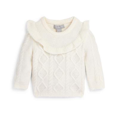 Baby Girl Ivory Ruffle Knit Sweater