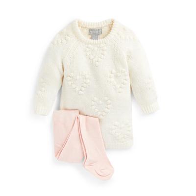 Baby Girl Ivory Heart Knitted Dress 2 Piece