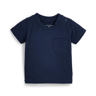 Mornarsko modra fantovska majica s kratkimi rokavi in žepom spredaj za dojenčke