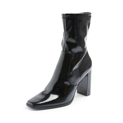 Black Patent Stretch Heel Boots