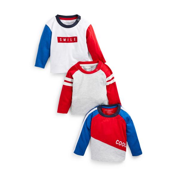 Baby Boy Mixed Print Long Sleeve T-Shirt 3 Pack