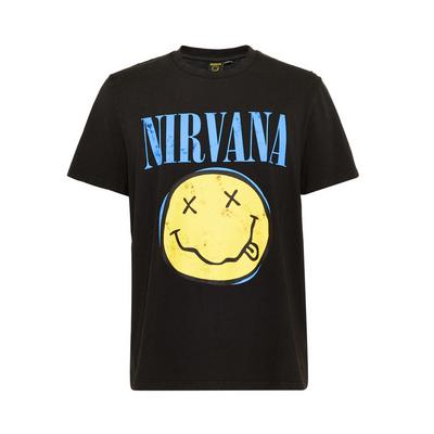 Črna majica s kratkimi rokavi in potiskom Smiley Nirvana