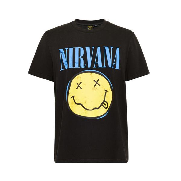 Zwart Nirvana-T-shirt met smiley-print