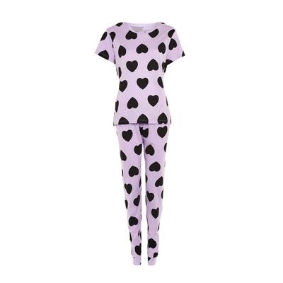 Lilac Heart Print Short Sleeve Pajama Set