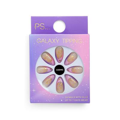 Ps Cosmic Galaxy Tipping Glossy Pointed False Nails Set