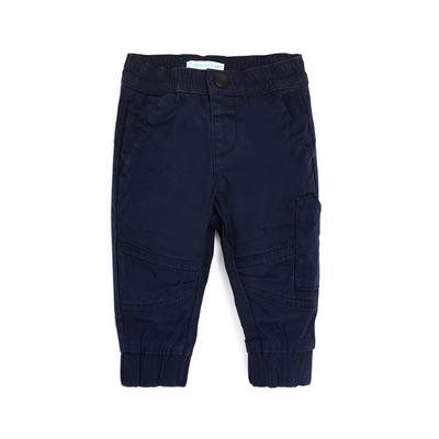 Mornarsko modre fantovske hlače chino s stranskimi žepi in patentom na gležnjih za dojenčke