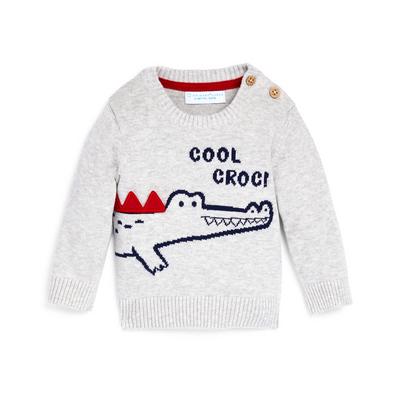 Siv fantovski pleten pulover s krokodilom za dojenčke