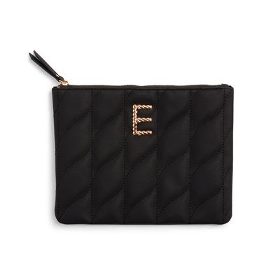 Black Twisted Quilted E Initial Pouch