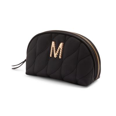 Black Twisted Quilted M Initial Makeup Bag