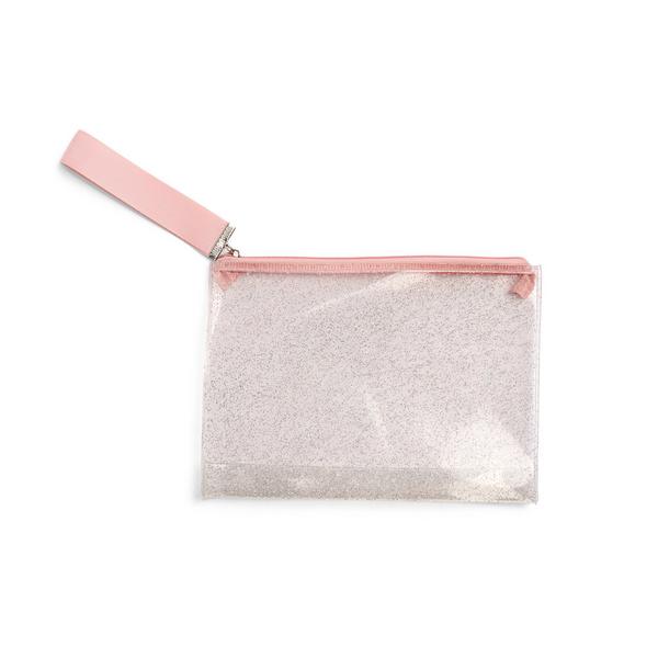 Clear Pink Glitter Flat Pouch