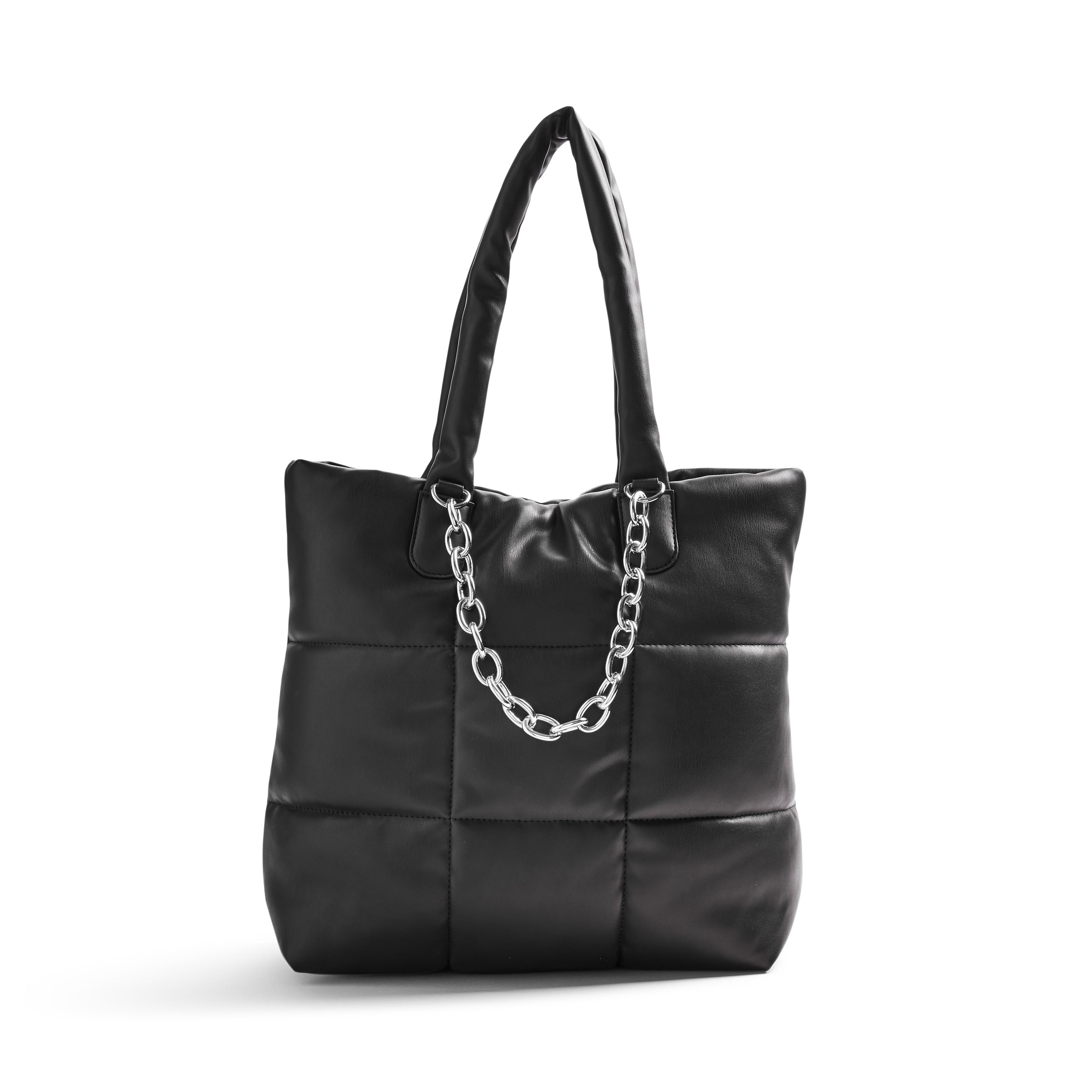 Black Faux PU Leather Puffy Grid Shopper Bag Women's Handbags Women