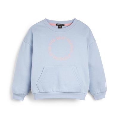 Younger Girl Pastel Blue Slogan Crew Neck Sweater