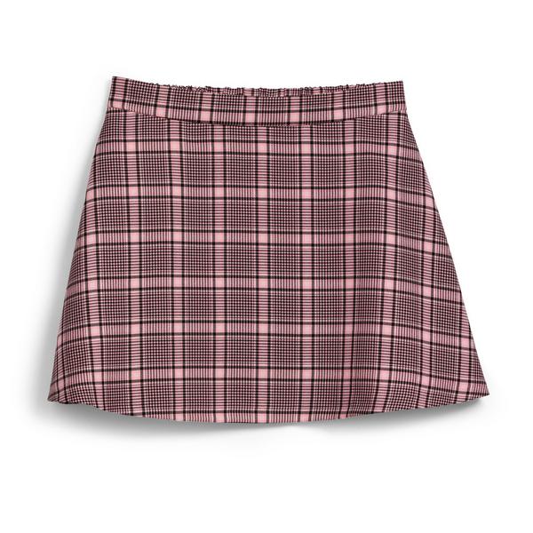 Older Girl Pink Check A-Line Skirt