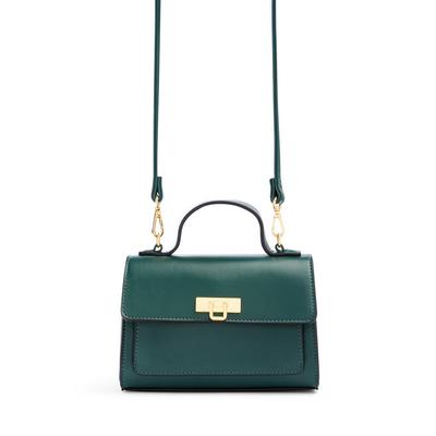 Green Faux Leather Top Handle Crossbody Bag