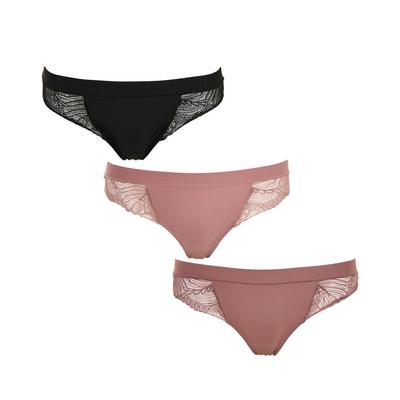 3-Pack Multi Invisible Lace Panel Seamfree Thongs