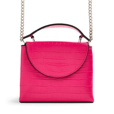 Pink Faux Leather Top Handle Structured Crossbody Bag