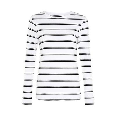 White Striped Stretch Long Sleeve Top