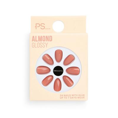 PS „Almond“ glänzendes Kunstnägel-Set in Terrakottafarben