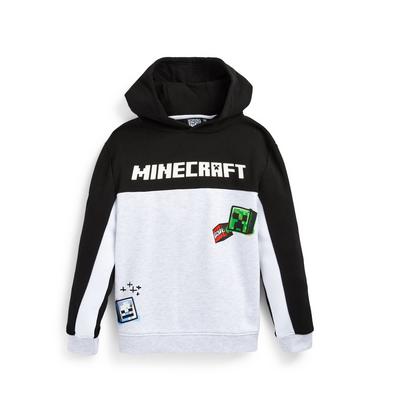 Camisola capuz Minecraft rapaz preto/cinzento