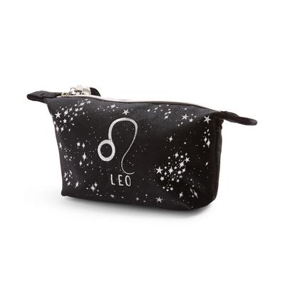 Črna žametna torbica za ličila s simbolom za astrološko znamenje lev