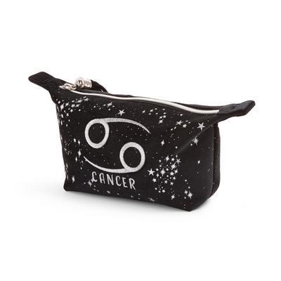 Črna žametna torbica za ličila s simbolom za astrološko znamenje rak