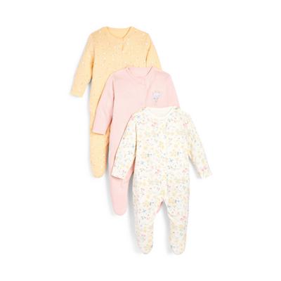 Pack de 3 pijamas con estampado de ranúnculos para bebé