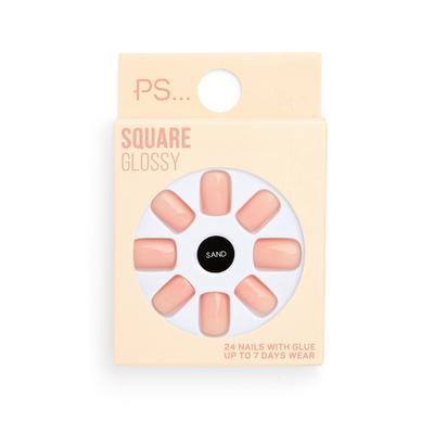 PS Sand Square Glossy Faux Nails