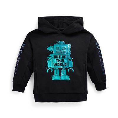 Zwarte hoodie met robot in folieprint voor jongens