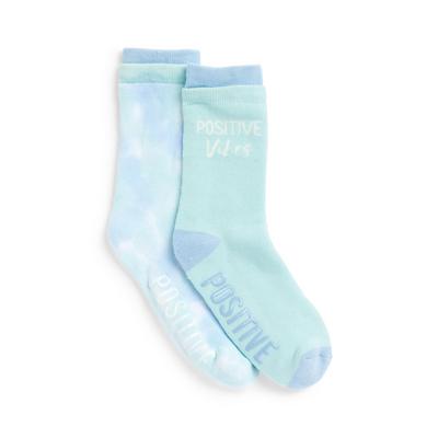 Warme blauwe badstof sokken met tekstprint, 2 paar