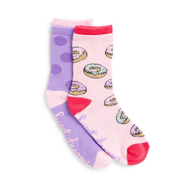 Bequeme rosa Frottee-Socken mit Donuts, 2er-Pack