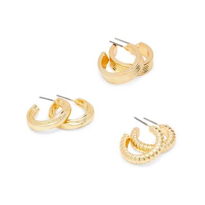 3-Pack Gold Plated Twist Midi Hoop Earrings
