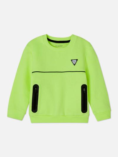 Younger Boy Neon Zip Pocket Crew Neck Sweatshirt