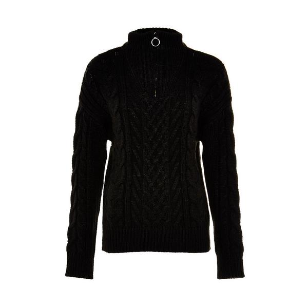 Black Cable Knit Half Zip Sweater