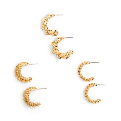 Goldtone Spiral Hoop Earrings 3 Pack