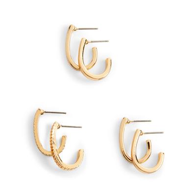 Goldtone Oblong Clean Hoop Earrings 3 Pack
