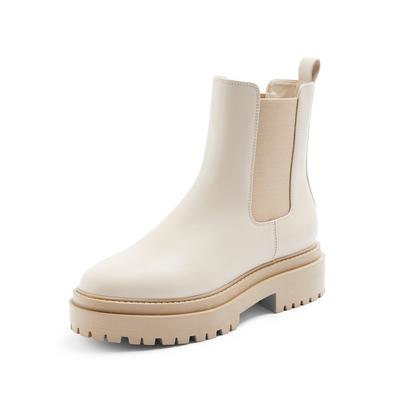 Beige Chunky Sole Chelsea Boots