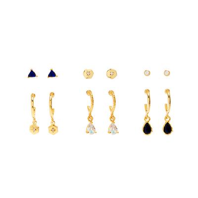 6-Pack Gold Plated Semi Precious Stud And Hoop Earrings