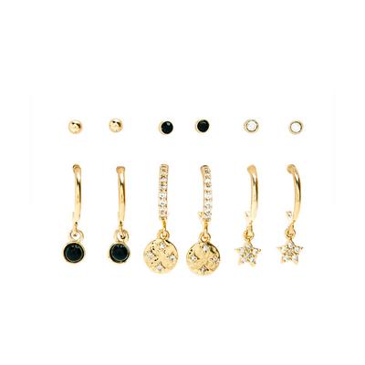 6-Pack Gold Plated Semi Precious Stone Earrings