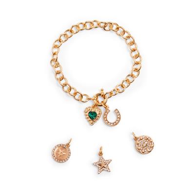 Goldtone Celestial Interchangeable Charm Bracelet