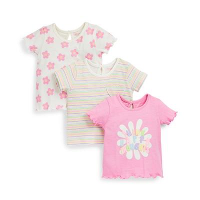 Baby Girl Mixed Print Short Sleeved T-Shirts, 3 Pack